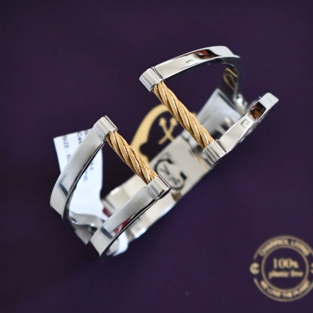NIB XL Women’s Charriol Cable Cuff Bracelet Silver & Gold Tone Luxury Jewelry - Picture 4 of 7